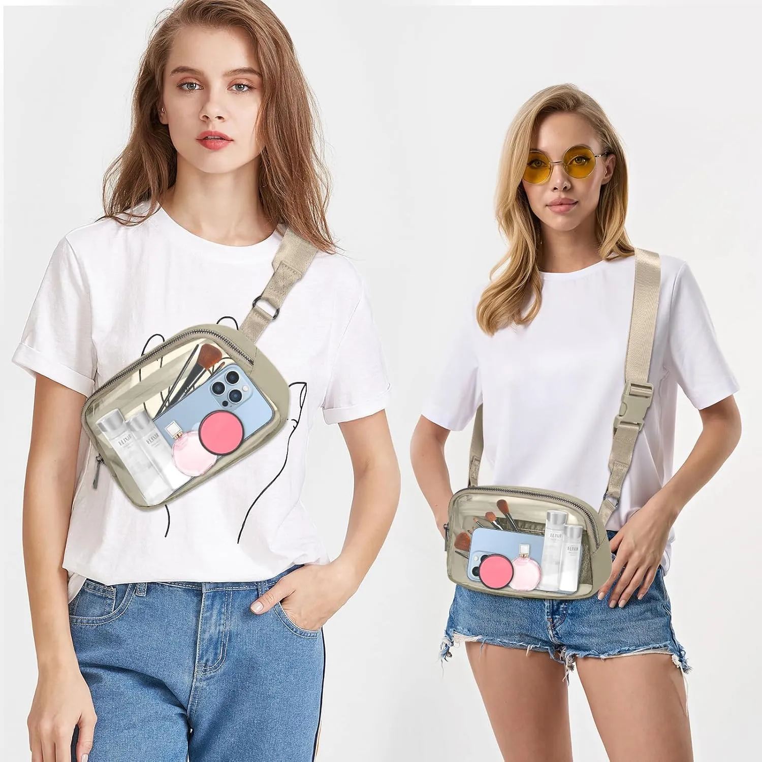 INTINI Clear Fanny Pack for Stadium Events – Small, Plus size Waist Transparent Belt Bag Sports, Concerts, and Festivals Khaki