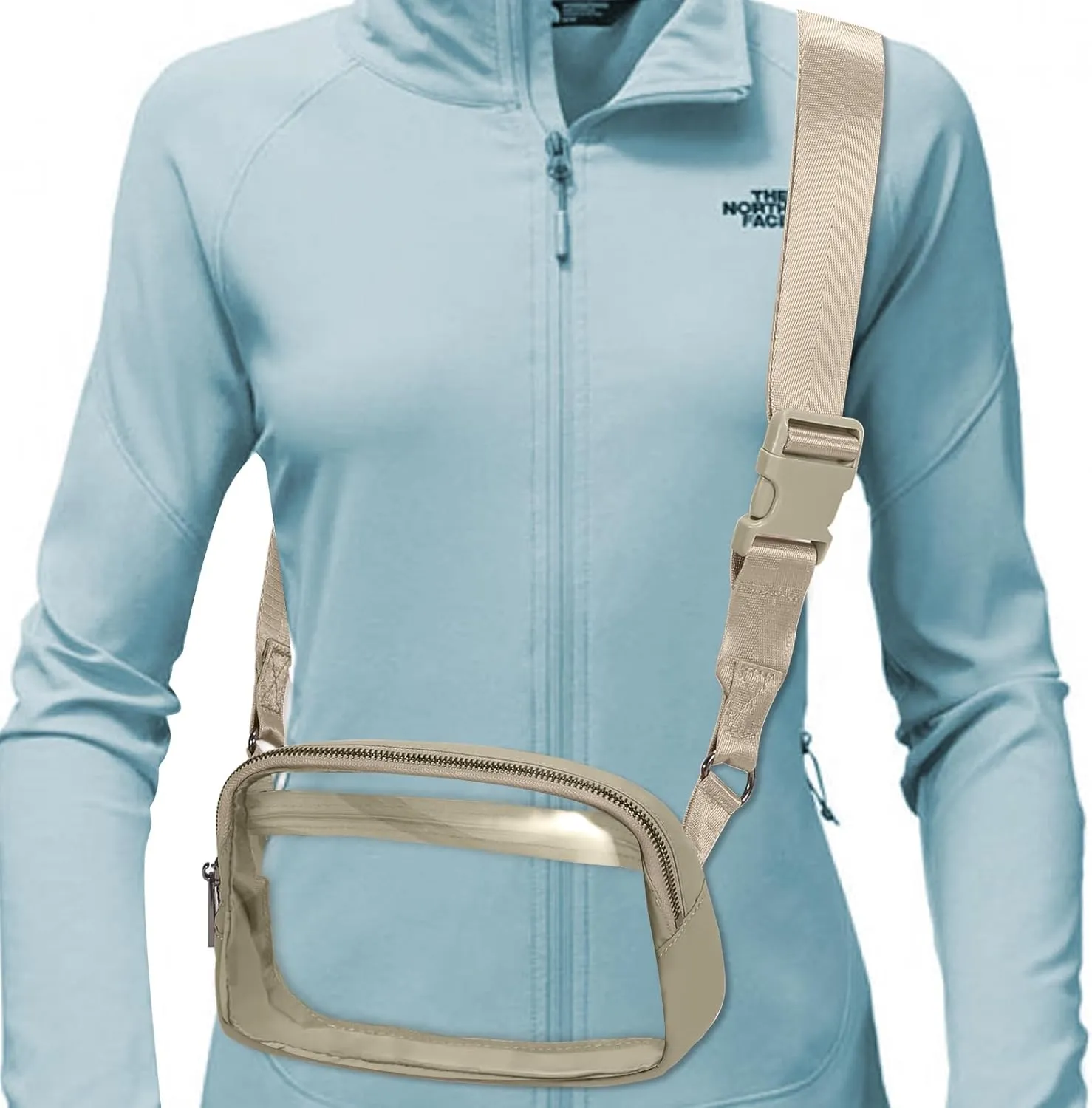 INTINI Clear Fanny Pack for Stadium Events – Small, Plus size Waist Transparent Belt Bag Sports, Concerts, and Festivals Khaki
