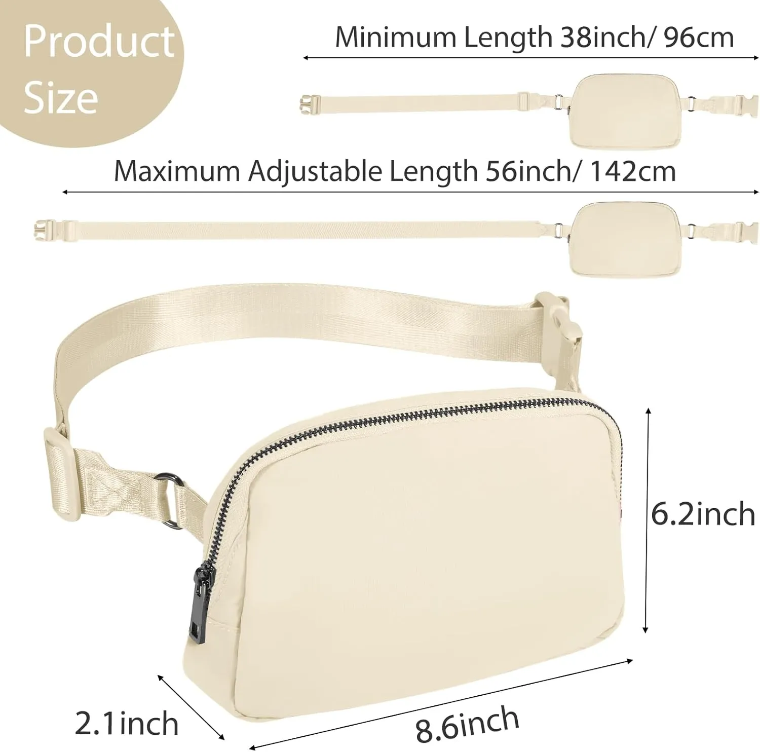 INTINI Everywhere Belt Bag – Large, Crossbody Fanny Pack Women 56 Inch Plus Size Waist Cross Body Fashion (White)