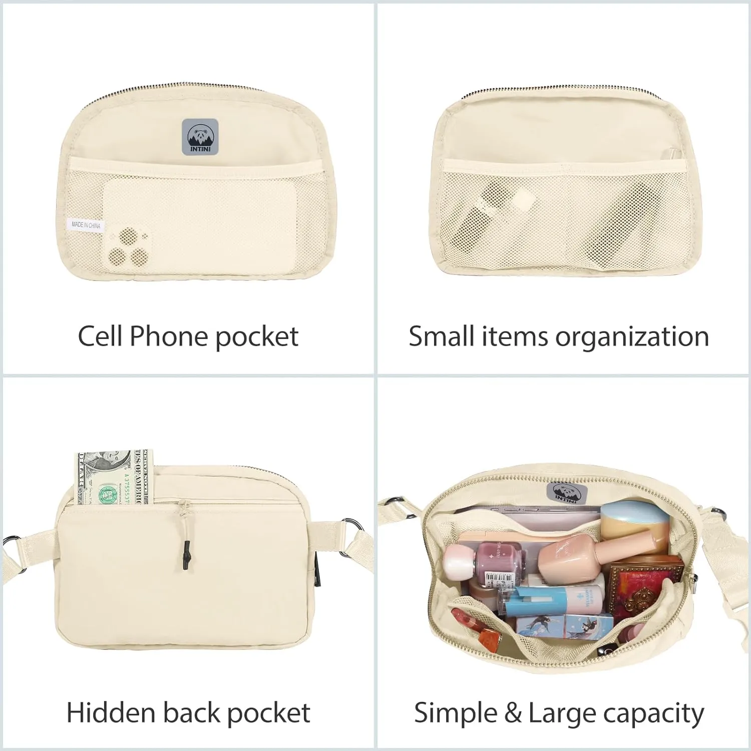 INTINI Everywhere Belt Bag – Large, Crossbody Fanny Pack Women 56 Inch Plus Size Waist Cross Body Fashion (White)