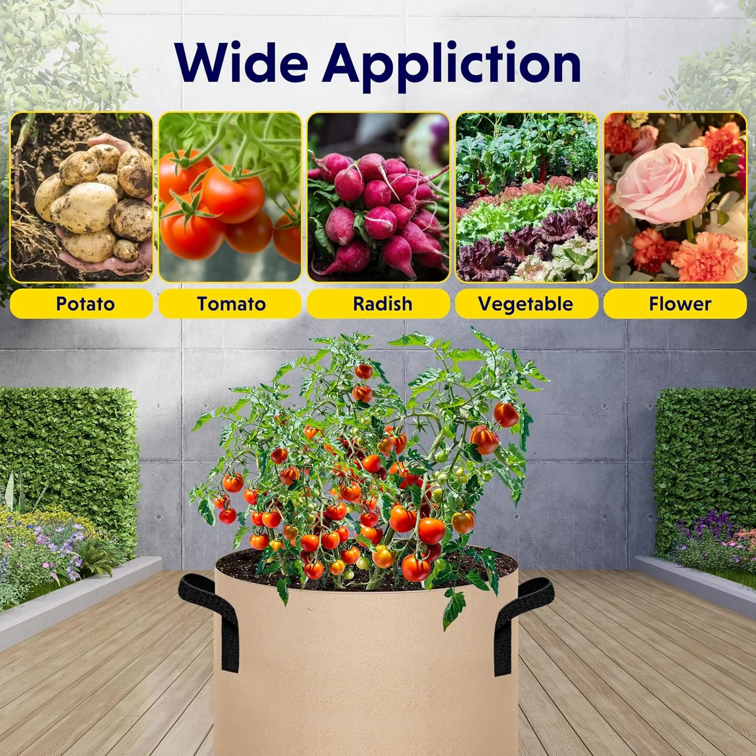 iPower 5 Pack 15 Gallon Tan Grow Bags, Garden Planting Nonwoven Fabric Pots with Reinforced Handle, Heavy Duty and Aeration Planter Pot for Tomato, Fruits, Vegetables and Flowers