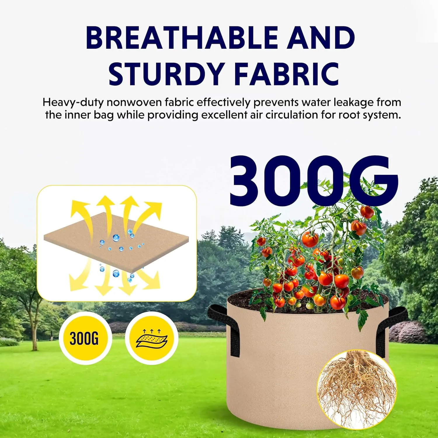 iPower 5 Pack 15 Gallon Tan Grow Bags, Garden Planting Nonwoven Fabric Pots with Reinforced Handle, Heavy Duty and Aeration Planter Pot for Tomato, Fruits, Vegetables and Flowers