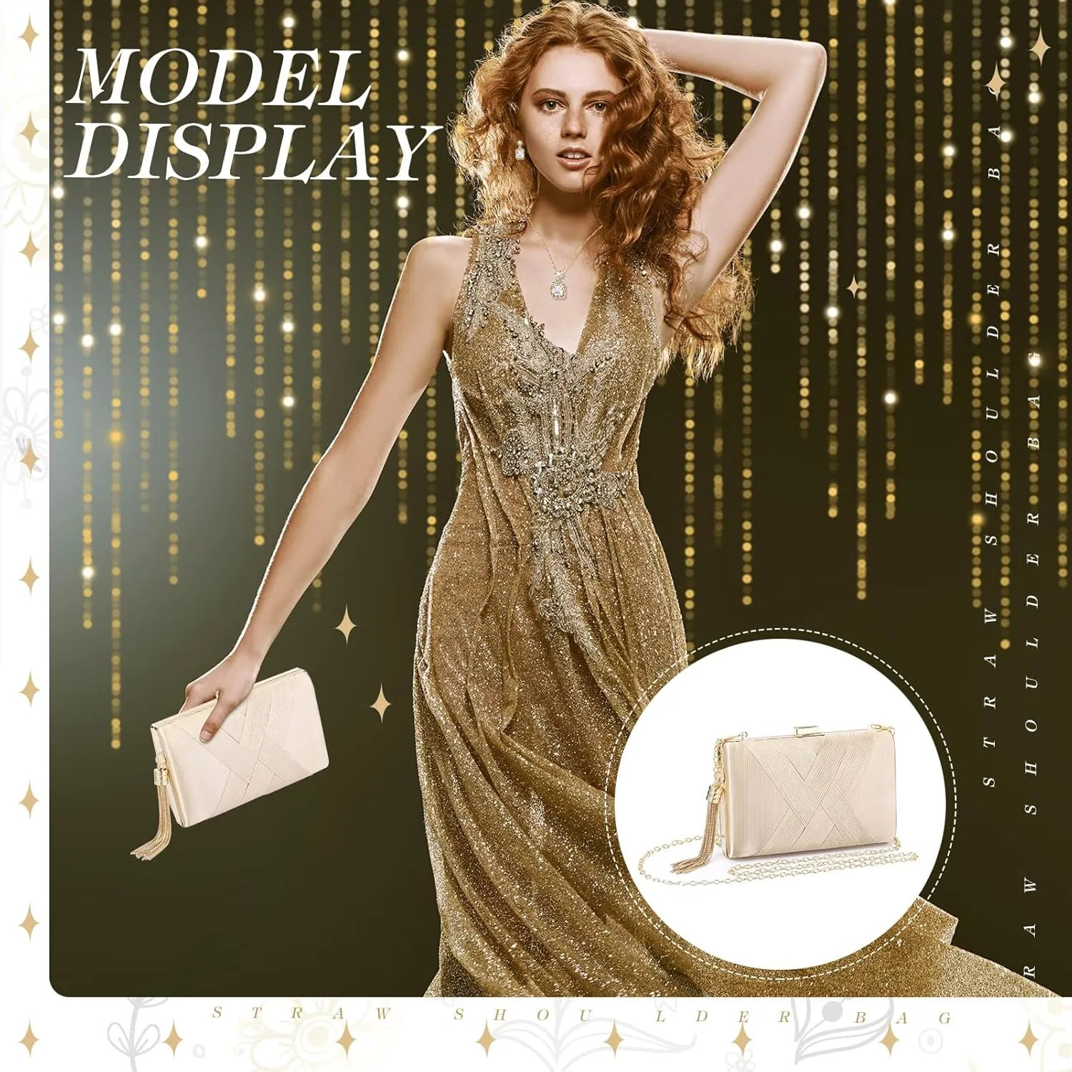 Jadive 3 Pcs Clutch Purses for Women Handbag Evening Purses Bag for Wedding Vintage Banquet Handbag Earrings Necklace Set