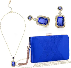 Jadive 3 Pcs Clutch Purses for Women Handbag Evening Purses Bag for Wedding Vintage Banquet Handbag Earrings Necklace Set