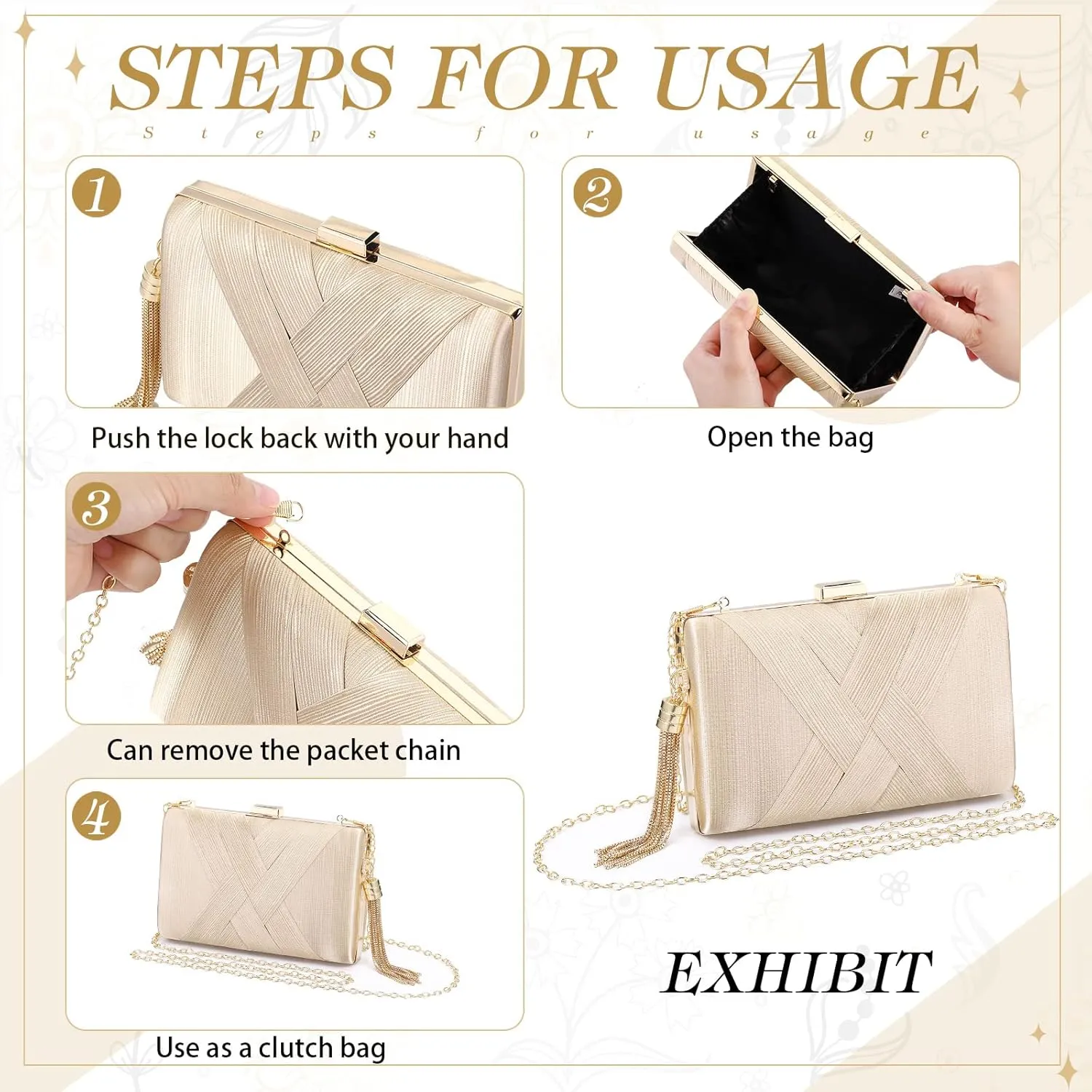 Jadive 3 Pcs Clutch Purses for Women Handbag Evening Purses Bag for Wedding Vintage Banquet Handbag Earrings Necklace Set