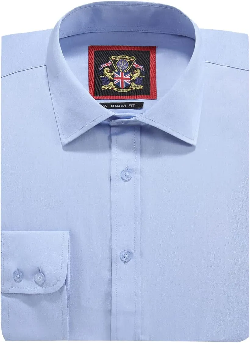 JANEO BRITISH APPAREL Nos Tibi Serviat UK Co Mens Plain Long Sleeve Formal Dress Shirts,Regular Fit,Double & Single Cuff