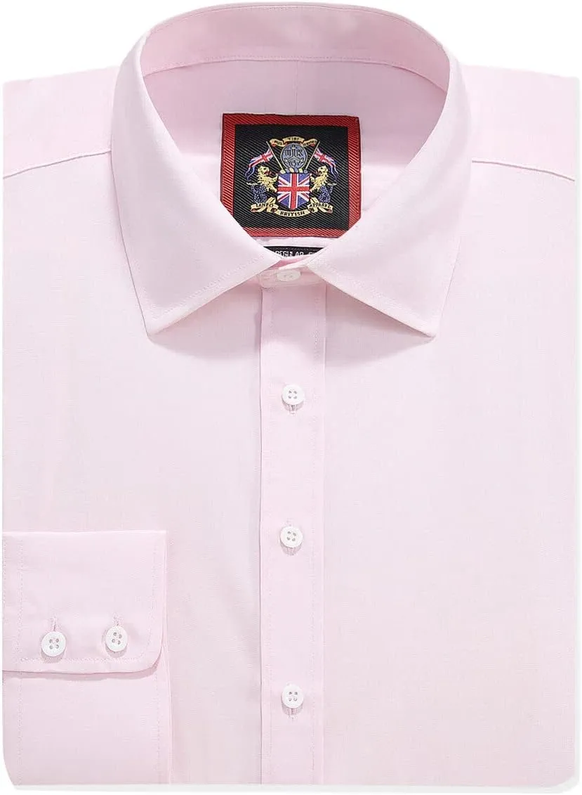 JANEO BRITISH APPAREL Nos Tibi Serviat UK Co Mens Plain Long Sleeve Formal Dress Shirts,Regular Fit,Double & Single Cuff