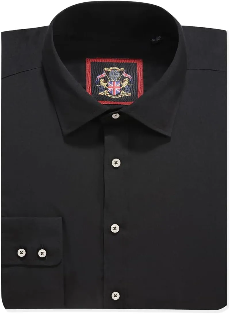 JANEO BRITISH APPAREL Nos Tibi Serviat UK Co Mens Plain Long Sleeve Formal Dress Shirts,Regular Fit,Double & Single Cuff