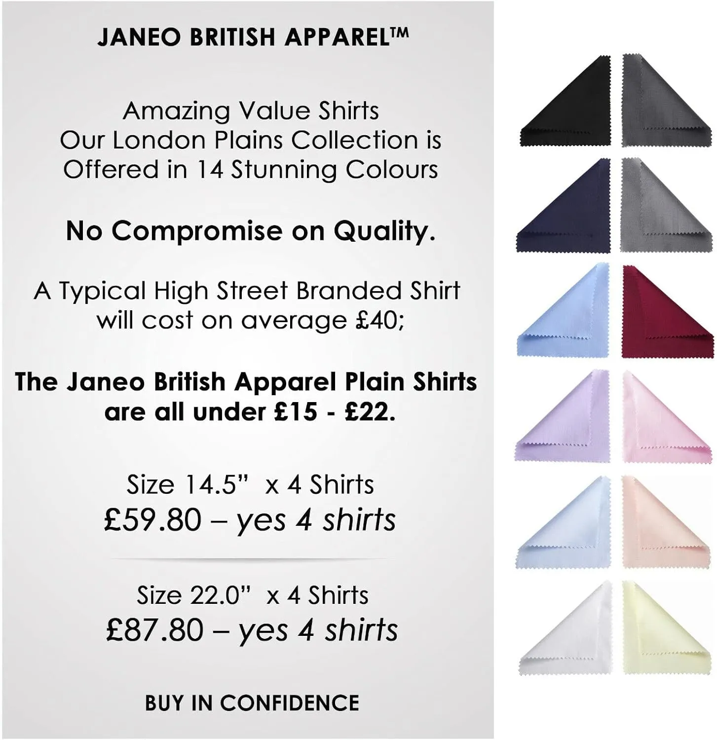 JANEO BRITISH APPAREL Nos Tibi Serviat UK Co Mens Plain Long Sleeve Formal Dress Shirts,Regular Fit,Double & Single Cuff
