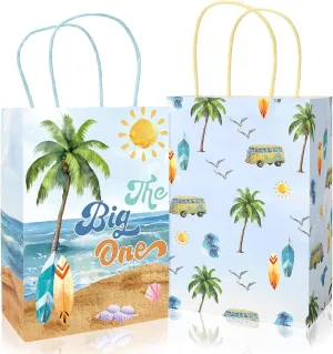 JarThenaAMCS 24Pcs The Big One Paper Gift Bags Summer Beach Treat Bags with Handles Surfing First Birthday Candy Goodie Bags for Baby Shower Party Supplies