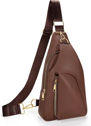 JASGOOD Women Fanny Pack Crossbody Bags PU Leather Sling Bag Trendy Chest Bag for Women Travel,Light Coffee