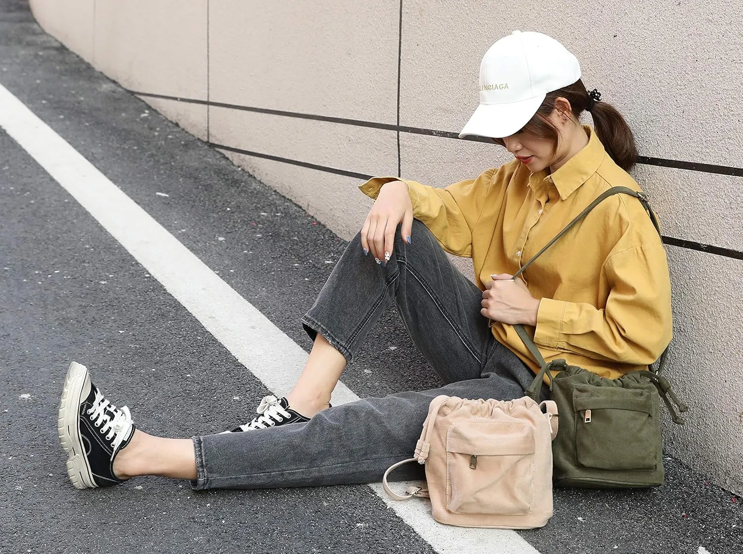 Jeelow Small Canvas Crescent Tote Handbag Mini Crossbody Cellphone Sling Bag Purses With Adjustable Strap & Zipper