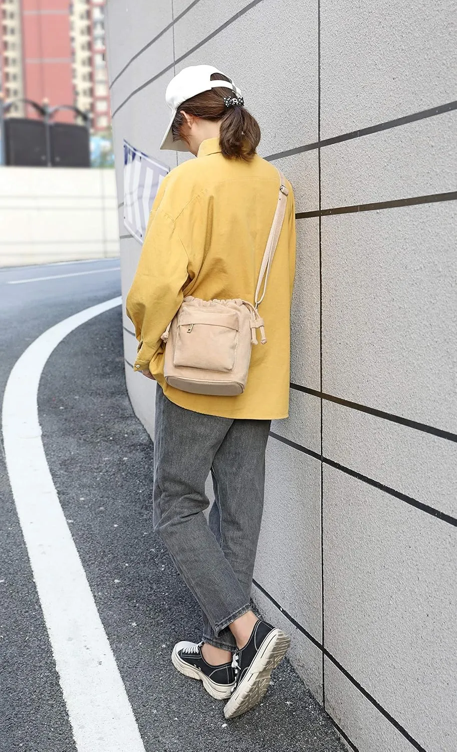 Jeelow Small Canvas Crescent Tote Handbag Mini Crossbody Cellphone Sling Bag Purses With Adjustable Strap & Zipper