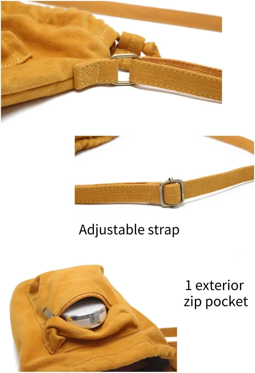 Jeelow Small Canvas Crescent Tote Handbag Mini Crossbody Cellphone Sling Bag Purses With Adjustable Strap & Zipper