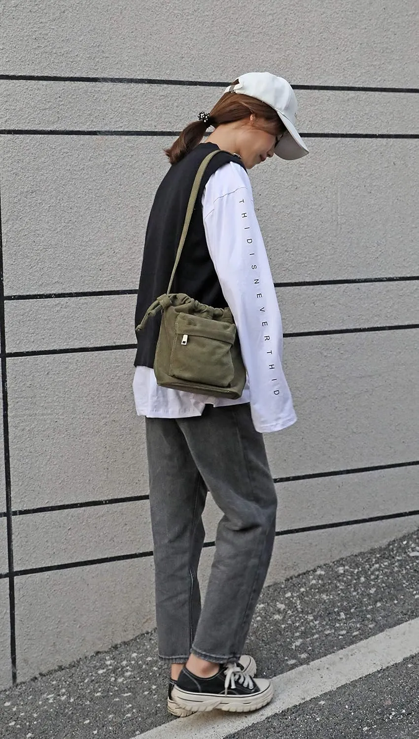 Jeelow Small Canvas Crescent Tote Handbag Mini Crossbody Cellphone Sling Bag Purses With Adjustable Strap & Zipper