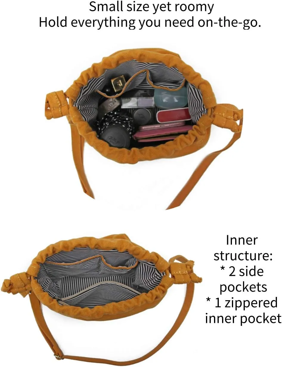 Jeelow Small Canvas Crescent Tote Handbag Mini Crossbody Cellphone Sling Bag Purses With Adjustable Strap & Zipper