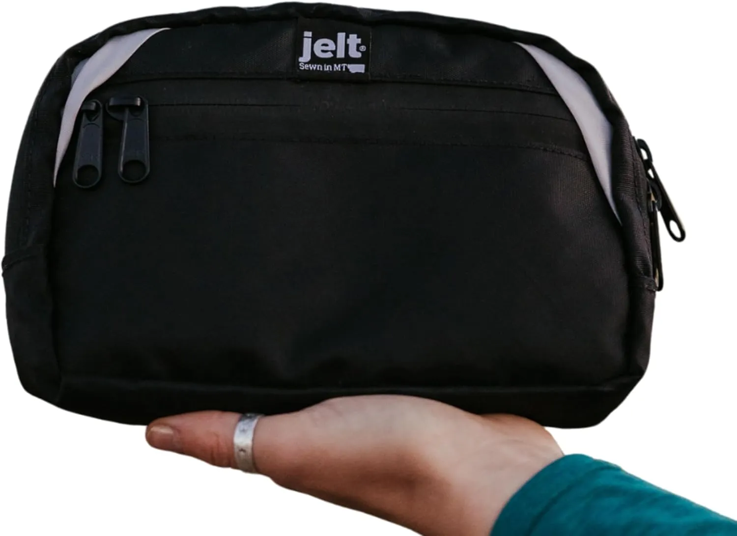 Jelt Crossbody Bags for Men and Women: Versatile Fanny Packs, Fashion Waist Packs, Belt Bags with Adjustable Strap Made in USA from Recycled Material Black with Teal Stripe