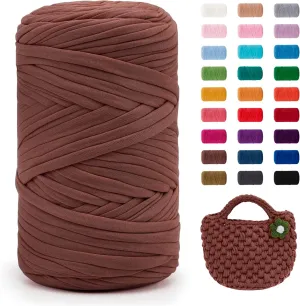 JeogYong T-Shirt Yarn, 400g/131 Yards Elastic Fabric Crochet Cloth T Shirt Yarn, Thick Hand Knitting Polyester Fabric Ribbon for Crocheting Bags/Baskets/Rugs, Home Decor, DIY Crafts (Coffee)