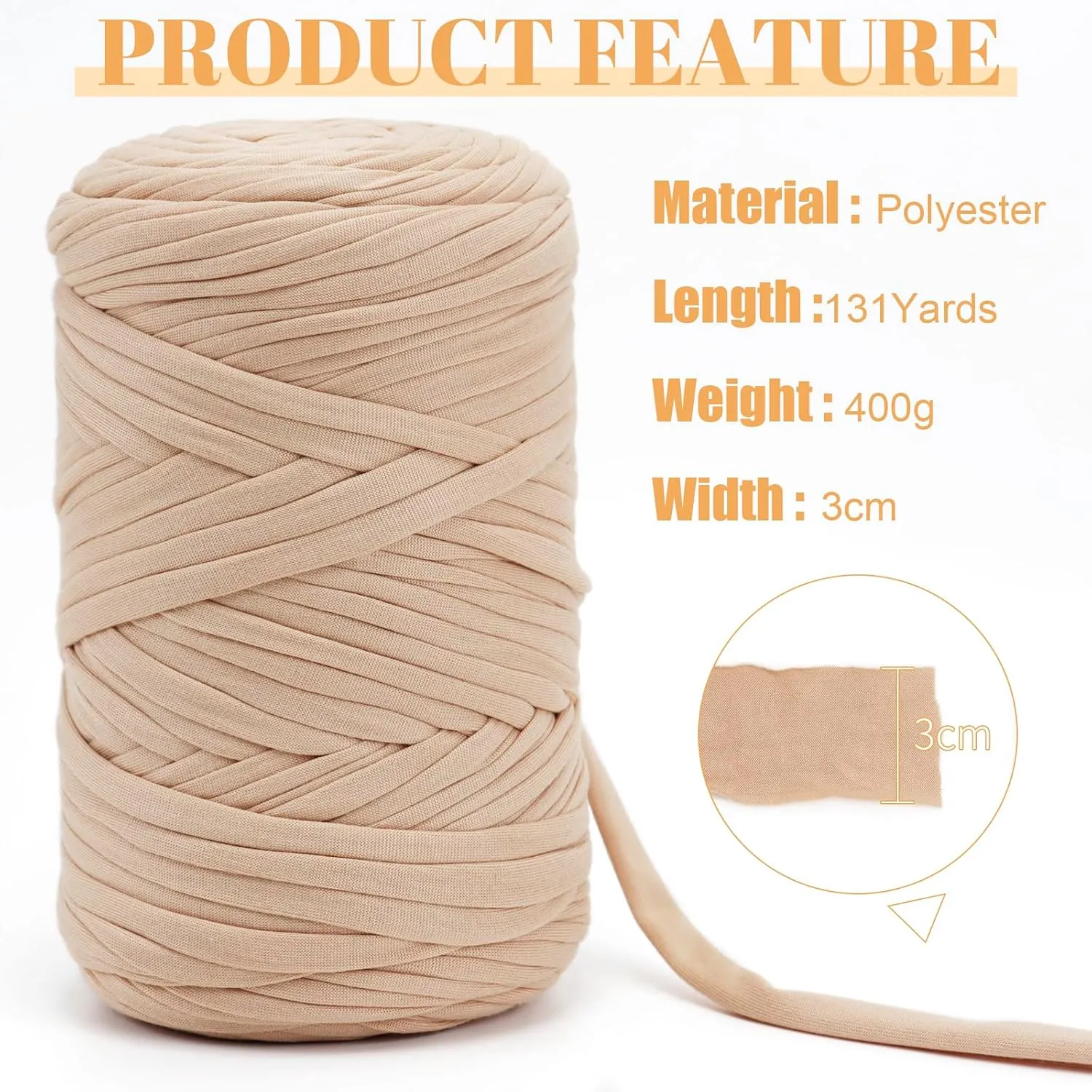 JeogYong T-Shirt Yarn, 400g/131 Yards Elastic Fabric Crochet Cloth T Shirt Yarn, Thick Hand Knitting Polyester Fabric Ribbon for Crocheting Bags/Baskets/Rugs, Home Decor, DIY Crafts (Coffee)