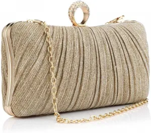 jessie Clutch Purse for Women Pleated Glitter Evening Bag for Crystal Bridal Wedding Party with Rhinestone