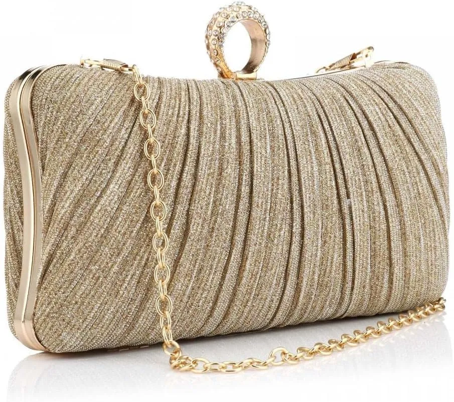 jessie Clutch Purse for Women Pleated Glitter Evening Bag for Crystal Bridal Wedding Party with Rhinestone