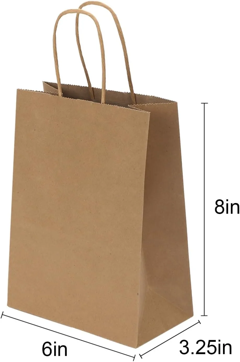 Joybe 100 Pack 6x3.25x8 Inch Small Brown Paper Bags with Handles Bulk, Kraft Paper Gift Bags for Birthday Party Favors Grocery Retail Shopping Business Goody Craft Sacks (Blank Plain Natural, 100pcs)