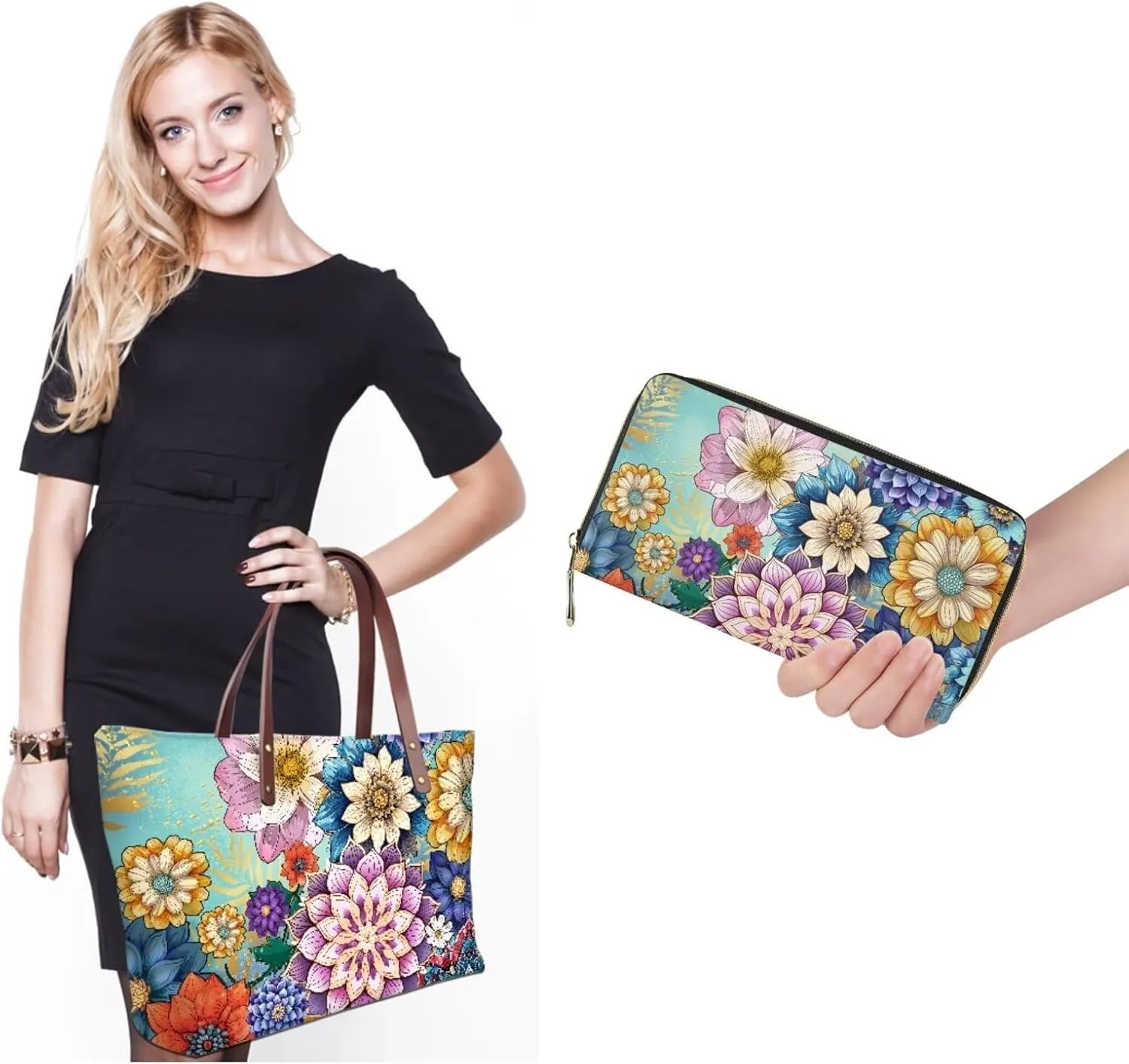 JoyLamoria Women Satchel Handbags Shoulder Purses Totes Work Bags with Leather Wallet 2-Piece Set