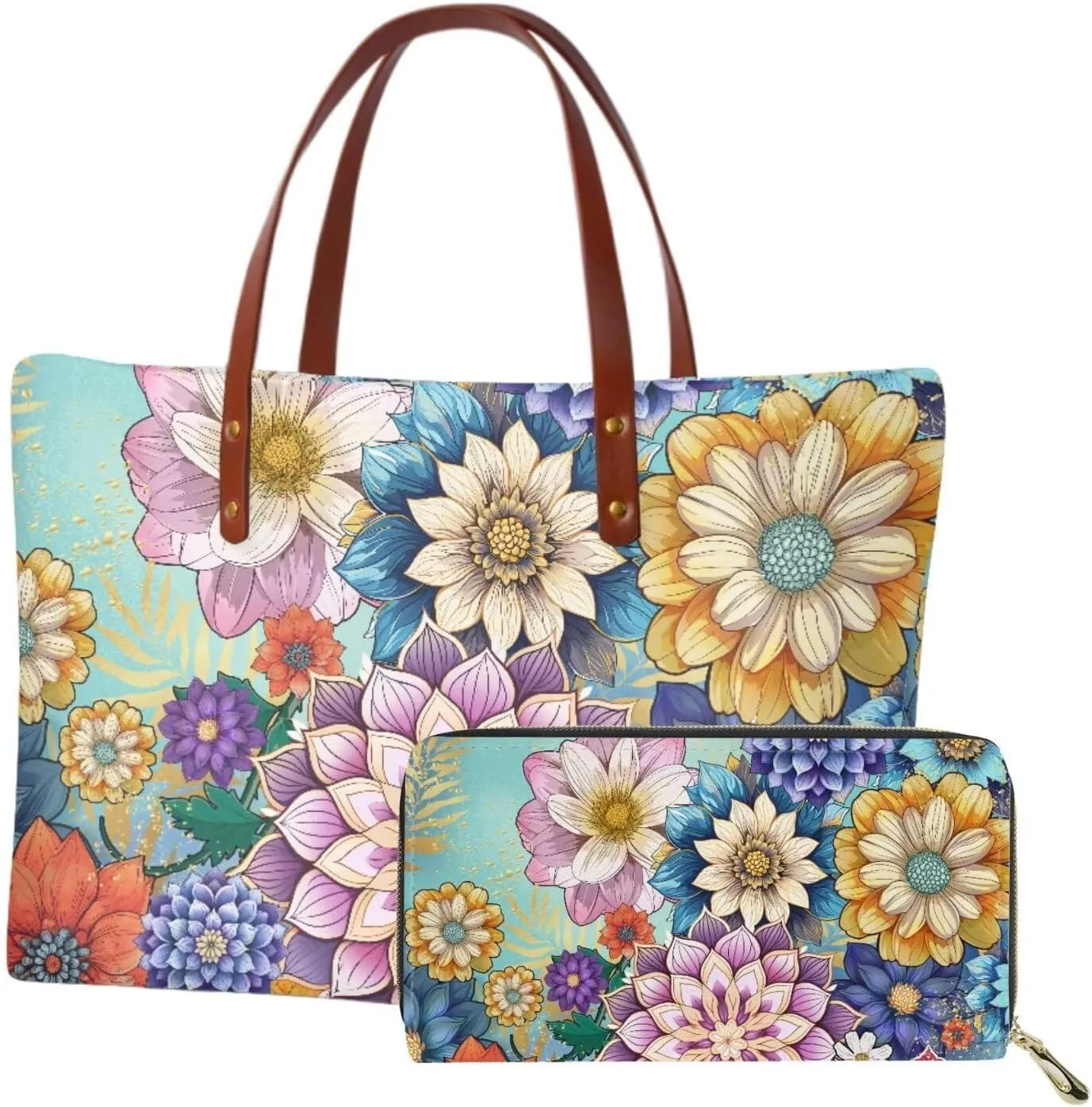 JoyLamoria Women Satchel Handbags Shoulder Purses Totes Work Bags with Leather Wallet 2-Piece Set
