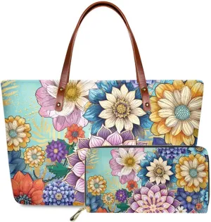 JoyLamoria Women Satchel Handbags Shoulder Purses Totes Work Bags with Leather Wallet 2-Piece Set