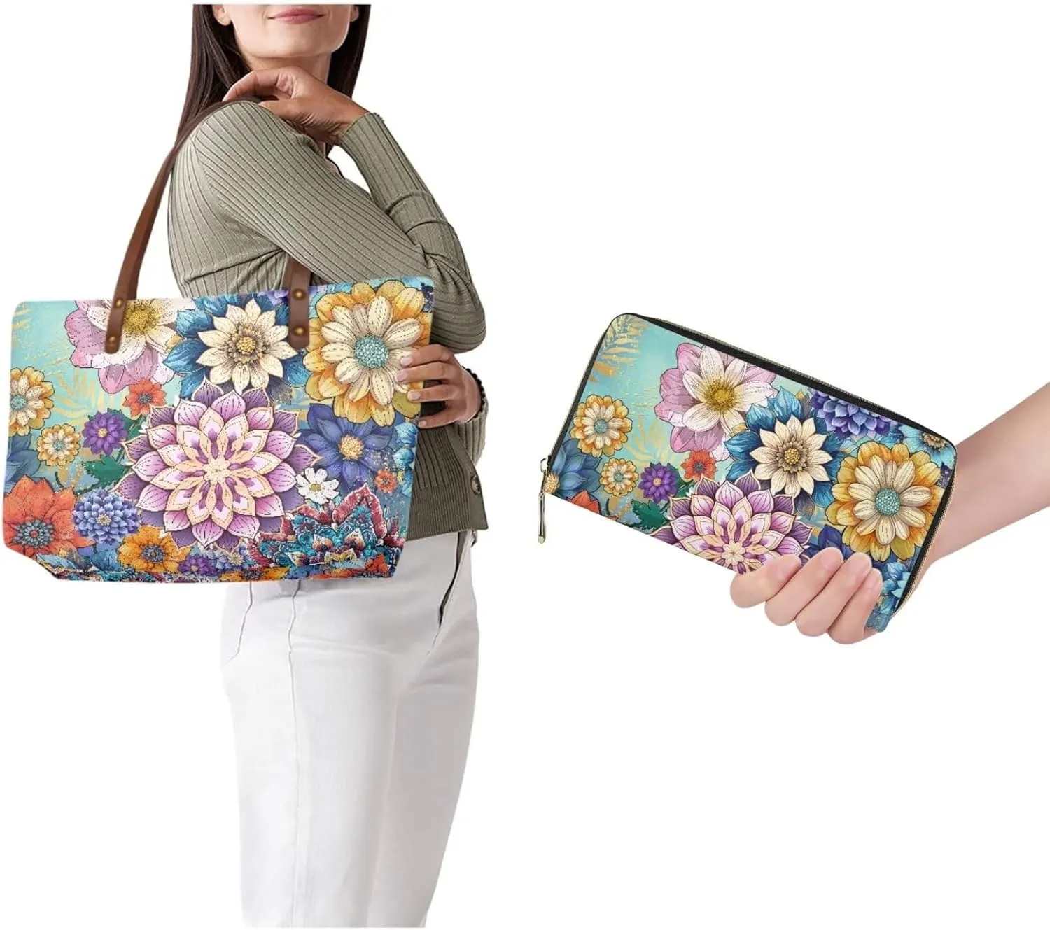JoyLamoria Women Satchel Handbags Shoulder Purses Totes Work Bags with Leather Wallet 2-Piece Set