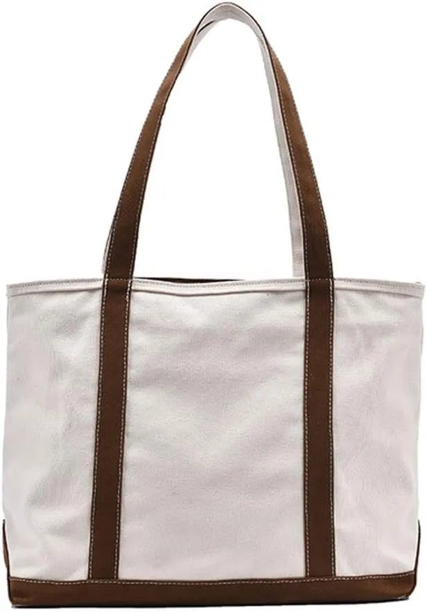 JSEIAJB Simple Canvas Bag Women's Handbag Striped Strap Large Capacity Ladies Square Tote Shopping Bag