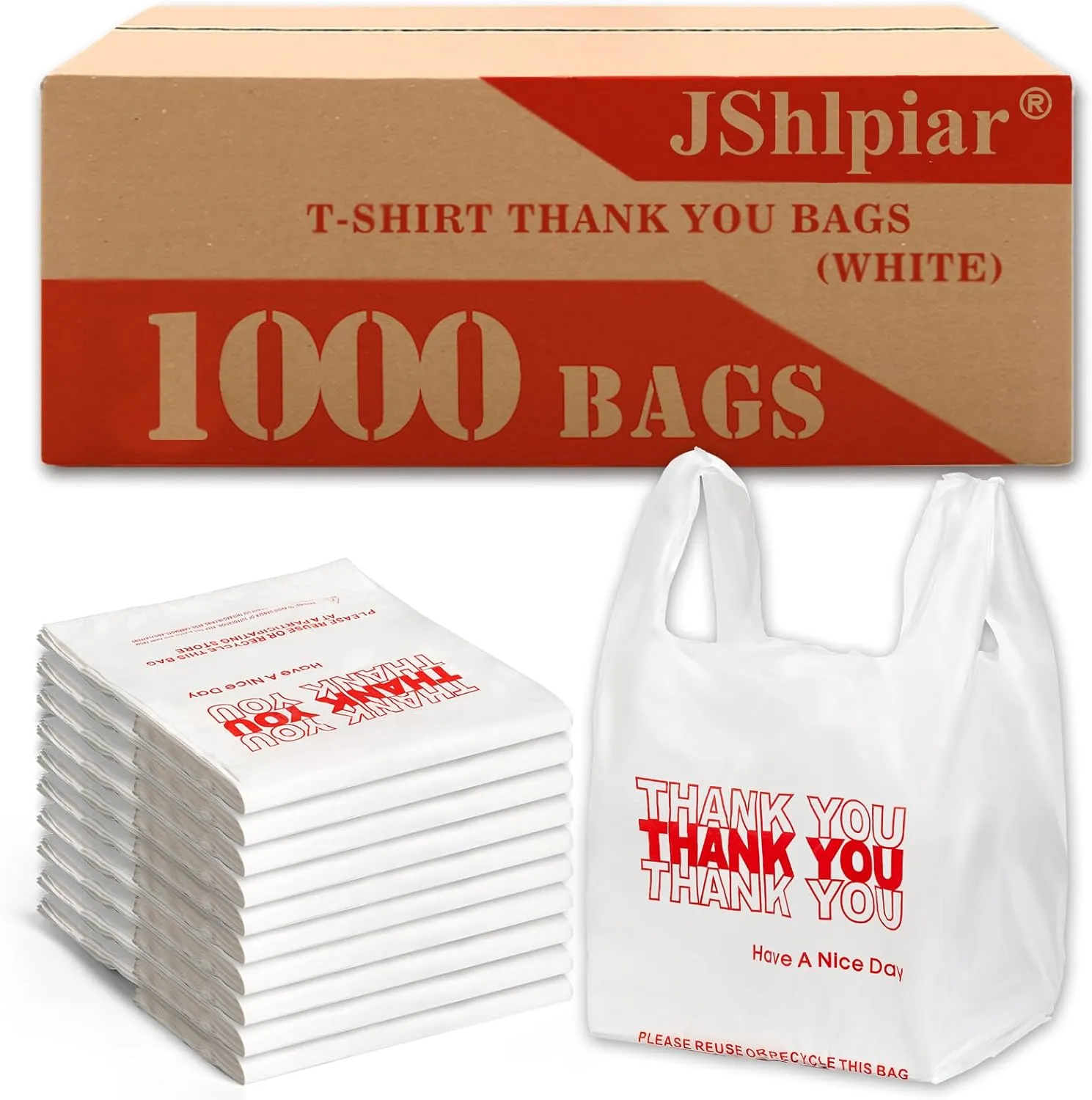 JShlpiar 1000 Bags Thank You Plastic T-shirt Bags (1000 Count) (11.5" x 6.5" x 21"), White - Bulk Plastic Bags, Thank You Bags, Grocery Bags, To Go Bags, Take Out Bags and Shopping Bags in Bulk