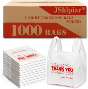 JShlpiar 1000 Bags Thank You Plastic T-shirt Bags (1000 Count) (11.5" x 6.5" x 21"), White - Bulk Plastic Bags, Thank You Bags, Grocery Bags, To Go Bags, Take Out Bags and Shopping Bags in Bulk