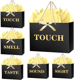 JWSCYSY 11" Medium 5 Senses Gift Bags with Tissue Papers and Ribbons for Men, Women, Him Her Birthday, Anniversary, Wedding, Valentine's Day (Black Gold)