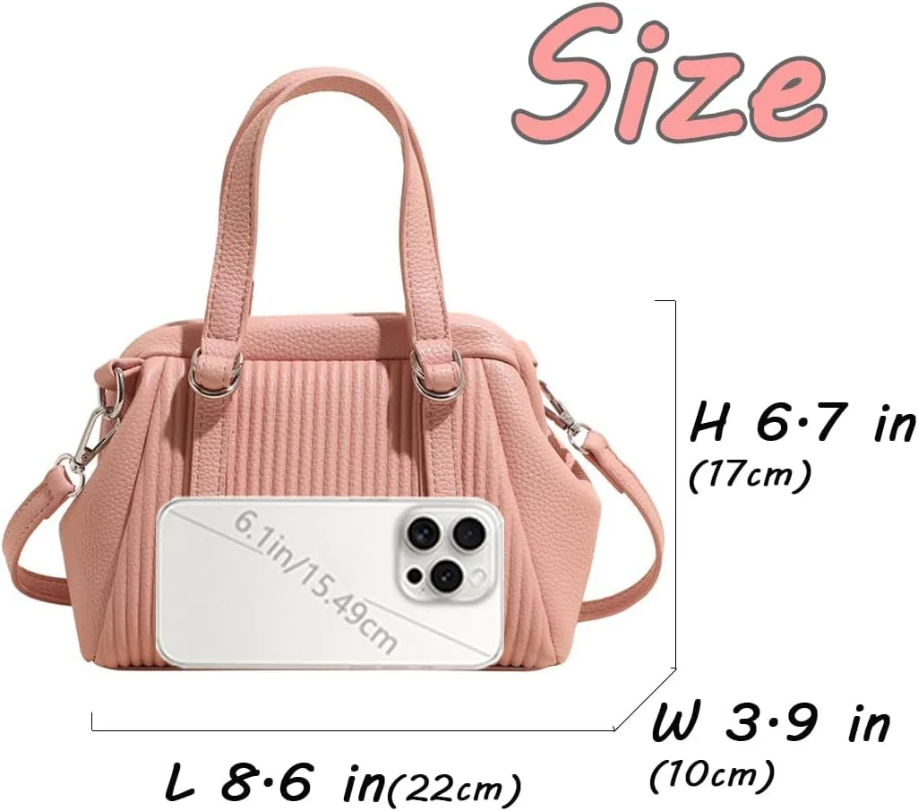 JYG Small Tote Bag for Women Spring PU Leather Shoulder Bag Kiss Lock Satchel Purse with Adjustable Strap