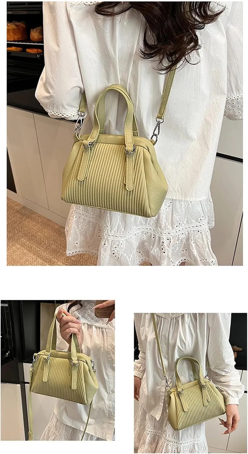 JYG Small Tote Bag for Women Spring PU Leather Shoulder Bag Kiss Lock Satchel Purse with Adjustable Strap