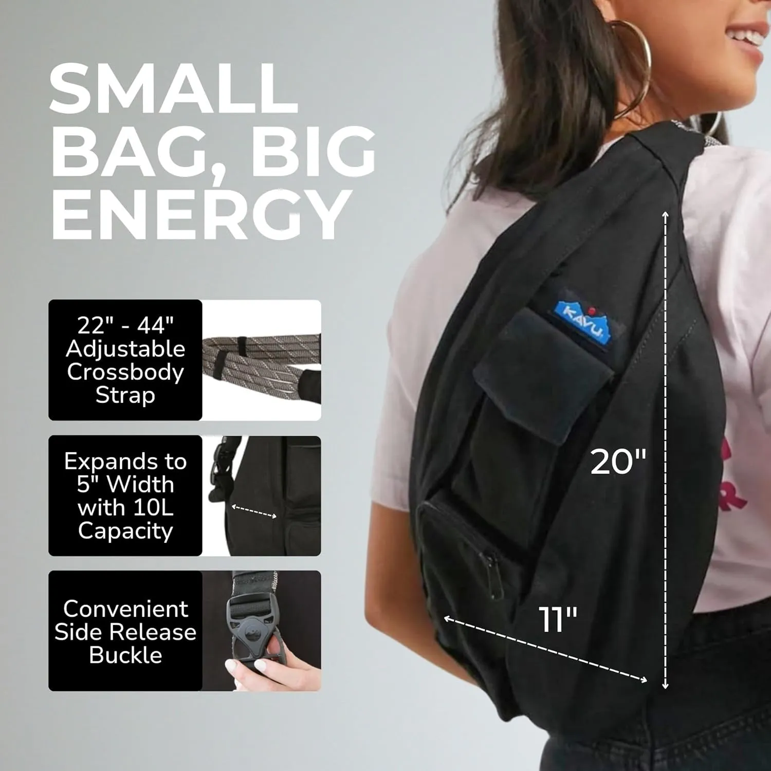 KAVU Original Rope Bag Sling Pack with Adjustable Rope Shoulder Strap
