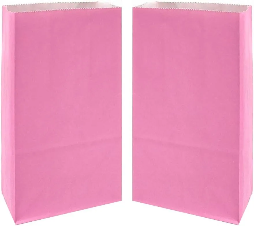 KEYYOOMY Small Bright Color Paper Bags Pink Party Favor Bags Party Goodie Bag Paper Lunch Bag (Pink, 50 CT, 4.7 X 2.4 X 8.7 In)