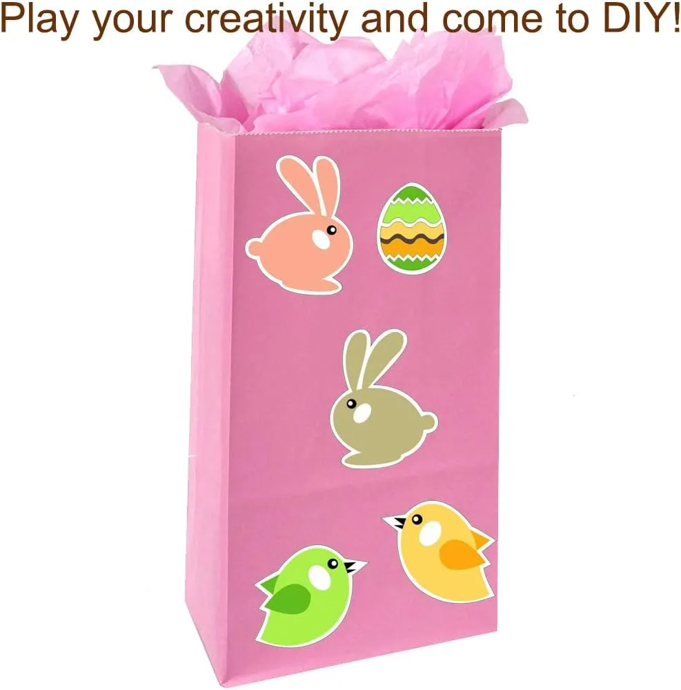 KEYYOOMY Small Bright Color Paper Bags Pink Party Favor Bags Party Goodie Bag Paper Lunch Bag (Pink, 50 CT, 4.7 X 2.4 X 8.7 In)