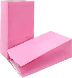 KEYYOOMY Small Bright Color Paper Bags Pink Party Favor Bags Party Goodie Bag Paper Lunch Bag (Pink, 50 CT, 4.7 X 2.4 X 8.7 In)