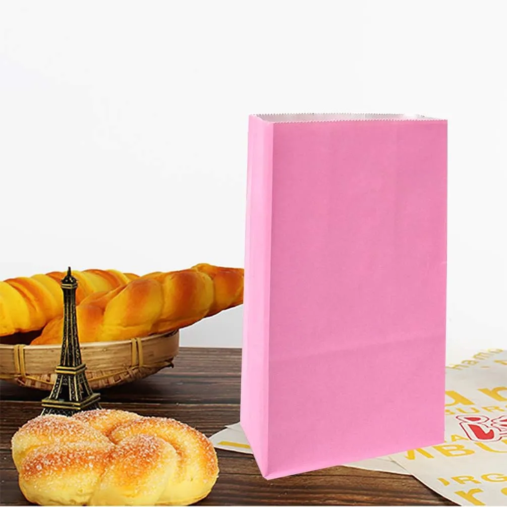 KEYYOOMY Small Bright Color Paper Bags Pink Party Favor Bags Party Goodie Bag Paper Lunch Bag (Pink, 50 CT, 4.7 X 2.4 X 8.7 In)