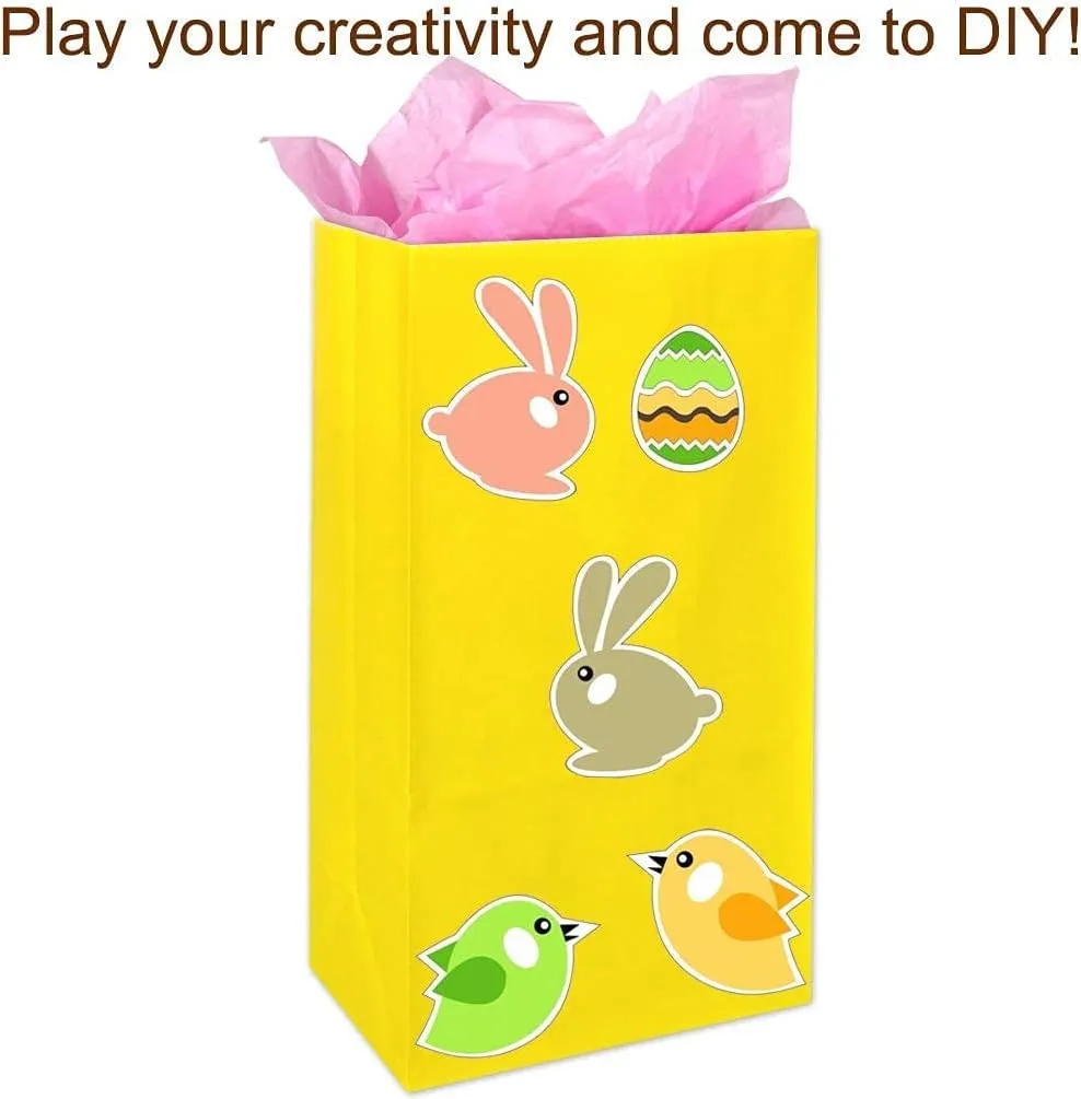 KEYYOOMY Small Bright Color Paper Bags Yellow Party Favor Bags Party Goodie Bag Paper Lunch Bag (Yellow, 50 CT, 4.7 X 2.4 X 8.7 In)
