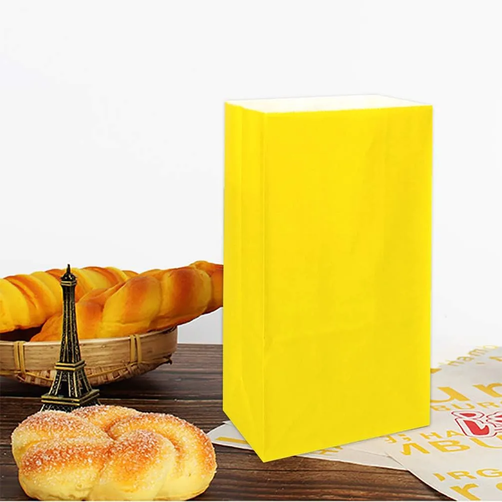 KEYYOOMY Small Bright Color Paper Bags Yellow Party Favor Bags Party Goodie Bag Paper Lunch Bag (Yellow, 50 CT, 4.7 X 2.4 X 8.7 In)