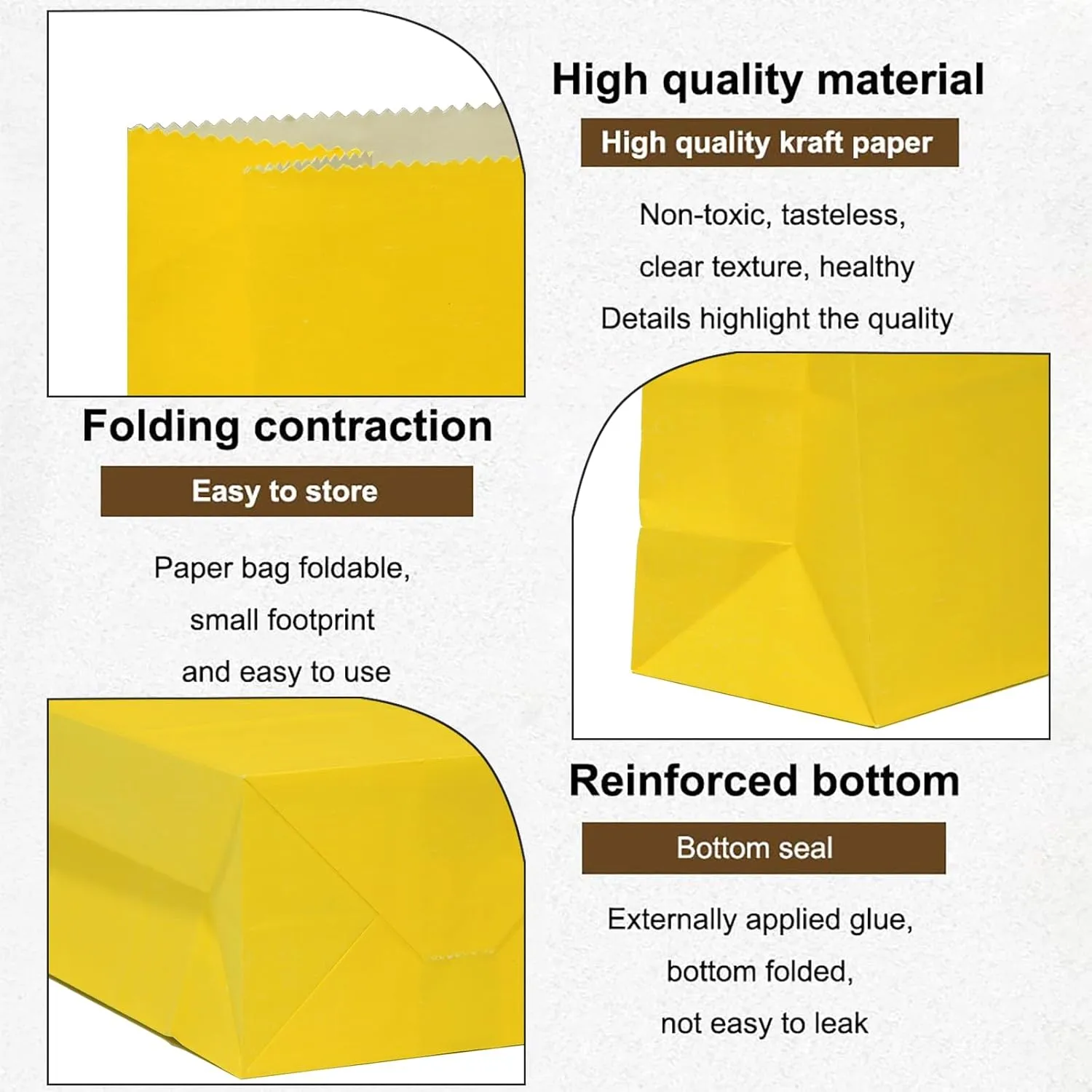 KEYYOOMY Small Bright Color Paper Bags Yellow Party Favor Bags Party Goodie Bag Paper Lunch Bag (Yellow, 50 CT, 4.7 X 2.4 X 8.7 In)