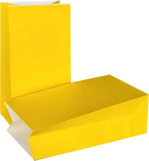 KEYYOOMY Small Bright Color Paper Bags Yellow Party Favor Bags Party Goodie Bag Paper Lunch Bag (Yellow, 50 CT, 4.7 X 2.4 X 8.7 In)