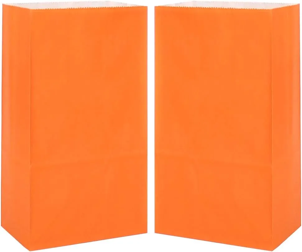 KEYYOOMY Small Orange Paper Bags Orange Party Goodie Bags Party Favor Bag Paper Lunch Bag (100 CT, 4.7x2.4x8.7 In)