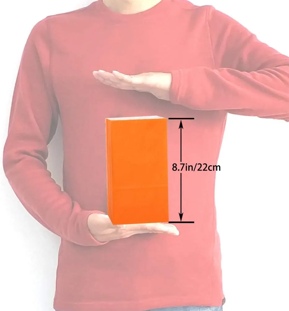 KEYYOOMY Small Orange Paper Bags Orange Party Goodie Bags Party Favor Bag Paper Lunch Bag (100 CT, 4.7x2.4x8.7 In)