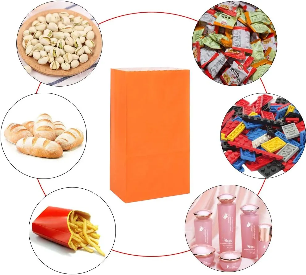 KEYYOOMY Small Orange Paper Bags Orange Party Goodie Bags Party Favor Bag Paper Lunch Bag (100 CT, 4.7x2.4x8.7 In)