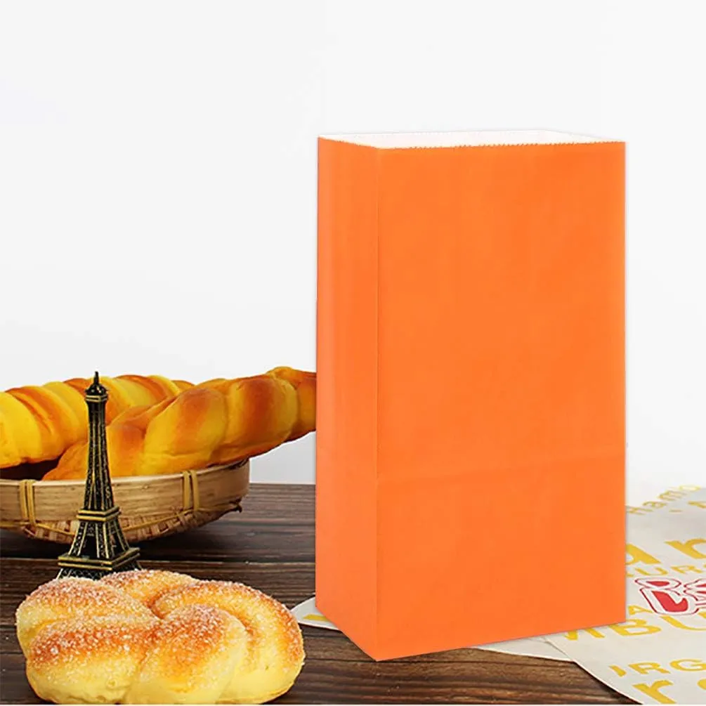KEYYOOMY Small Orange Paper Bags Orange Party Goodie Bags Party Favor Bag Paper Lunch Bag (100 CT, 4.7x2.4x8.7 In)