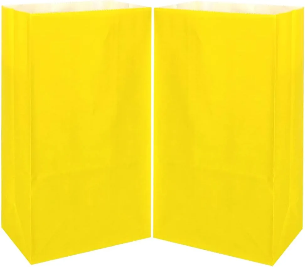 KEYYOOMY Small Yellow Paper Bags Yellow Party Goodie Bags Party Favor Bag Paper Lunch Bag (100 CT, 4.7x2.4x8.7 In)